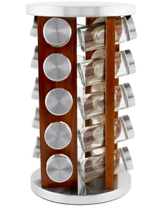 20 Jar Spice Rack in Dark Acacia Wood -  No Spices- Stainless Steel Lids - My Spice Racks