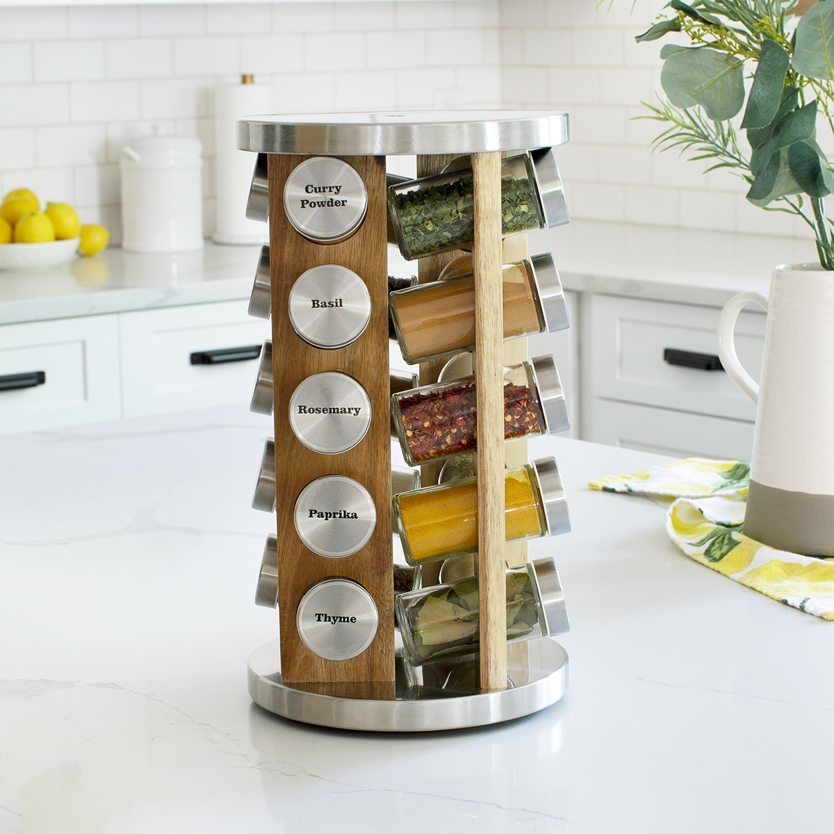 20 Jar Spice Rack in Natural Acacia Wood with Custom Spices